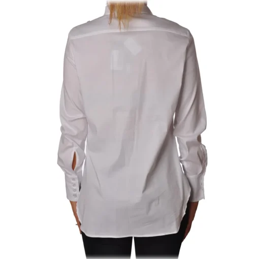 Elisabetta Franchi Shirts-- Tight Shirt with Ruffles - White - Shirt - Made in Italy - Luxury Exclusive Collection - Avvenice