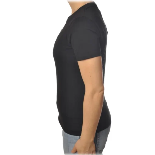 Elisabetta Franchi T-shirt-- T-Shirt with Perforated Metallic Logo - Black - T-Shirt - Made in Italy - Luxury Exclusive Collection - Avvenice