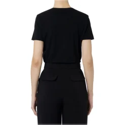 Elisabetta Franchi T-shirt-- T-Shirt with Metal Logo Application - Black - T-Shirt - Made in Italy - Luxury Exclusive Collection - Avvenice