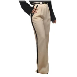 Elisabetta Franchi Trousers-- Wide Leg Trousers with Side Band - Cream - Trousers - Made in Italy - Luxury Exclusive Collection - Avvenice