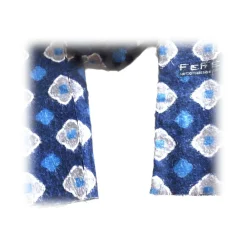Fefe Napoli Scarves-Fefè Napoli - Blue Flowers Dandy Silk Scarf - Scarves and Foulards - Handmade in Italy - Luxury Exclusive Collection - Avvenice