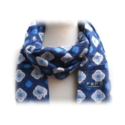 Fefe Napoli Scarves-Fefè Napoli - Blue Flowers Dandy Silk Scarf - Scarves and Foulards - Handmade in Italy - Luxury Exclusive Collection - Avvenice