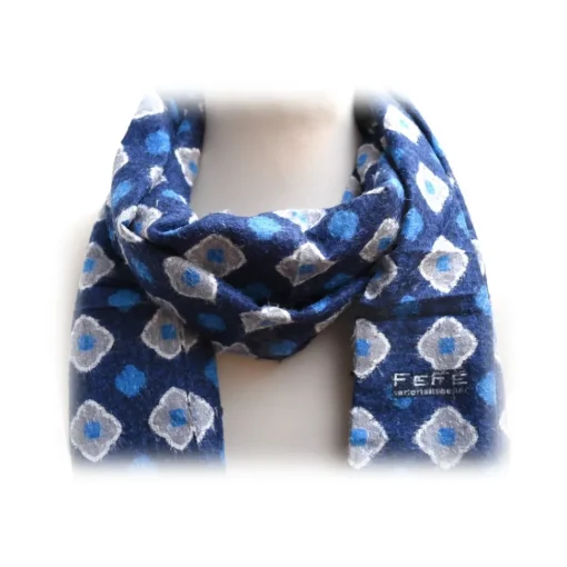 Fefe Napoli Scarves-Fefè Napoli - Blue Flowers Dandy Silk Scarf - Scarves and Foulards - Handmade in Italy - Luxury Exclusive Collection - Avvenice