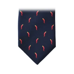 Fefe Napoli Ties & Bow Ties-Fefè Napoli - Blue Lucky Horns Scaramantia Silk Tie - Ties - Handmade in Italy - Luxury Exclusive Collection - Avvenice