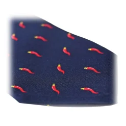 Fefe Napoli Ties & Bow Ties-Fefè Napoli - Blue Lucky Horns Scaramantia Silk Tie - Ties - Handmade in Italy - Luxury Exclusive Collection - Avvenice