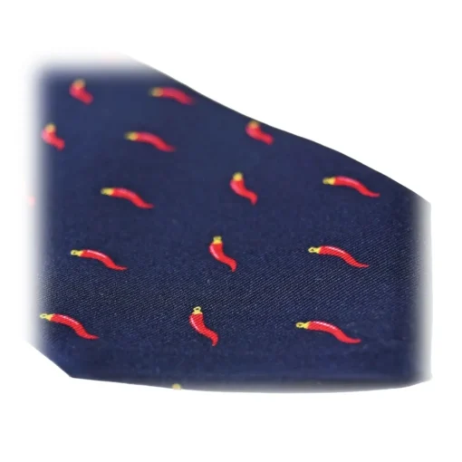 Fefe Napoli Ties & Bow Ties-Fefè Napoli - Blue Lucky Horns Scaramantia Silk Tie - Ties - Handmade in Italy - Luxury Exclusive Collection - Avvenice