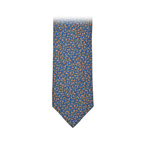 Fefe Napoli Ties & Bow Ties-Fefè Napoli - Blue Orange Lemons Silk Tie - Ties - Handmade in Italy - Luxury Exclusive Collection - Avvenice