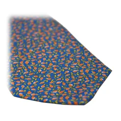 Fefe Napoli Ties & Bow Ties-Fefè Napoli - Blue Orange Lemons Silk Tie - Ties - Handmade in Italy - Luxury Exclusive Collection - Avvenice
