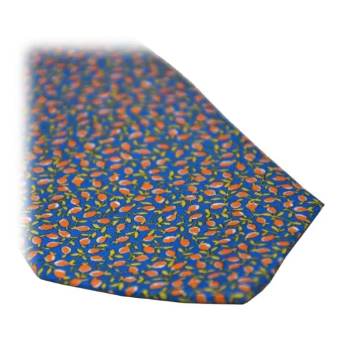 Fefe Napoli Ties & Bow Ties-Fefè Napoli - Blue Orange Lemons Silk Tie - Ties - Handmade in Italy - Luxury Exclusive Collection - Avvenice