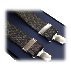Fefe Napoli Other Accessories-Fefè Napoli - Brown Herringbone Gentleman Suspenders - Braces - Handmade in Italy - Luxury Exclusive Collection - Avvenice