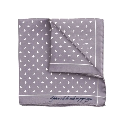 Fefe Napoli Ties & Bow Ties-Fefè Napoli - Grey Butterfly Silk Dandy Pocket Square - Pocket-Square - Handmade in Italy - Luxury Exclusive Collection - Avvenice