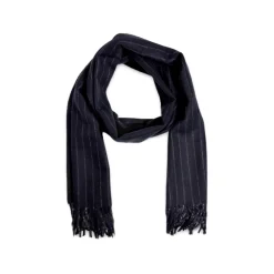 Fefe Napoli Scarves-Fefè Napoli - Navy Pinstripe Wool Elegance Scarf - Scarves and Foulards - Handmade in Italy - Luxury Exclusive Collection - Avvenice