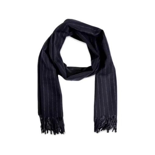Fefe Napoli Scarves-Fefè Napoli - Navy Pinstripe Wool Elegance Scarf - Scarves and Foulards - Handmade in Italy - Luxury Exclusive Collection - Avvenice