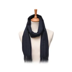 Fefe Napoli Scarves-Fefè Napoli - Navy Pinstripe Wool Elegance Scarf - Scarves and Foulards - Handmade in Italy - Luxury Exclusive Collection - Avvenice
