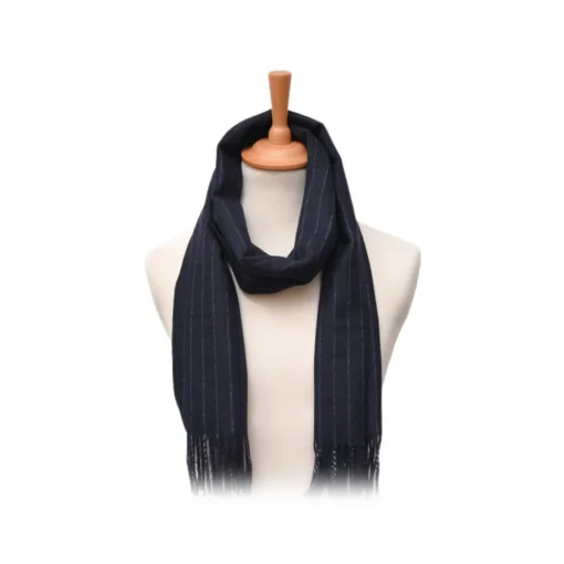 Fefe Napoli Scarves-Fefè Napoli - Navy Pinstripe Wool Elegance Scarf - Scarves and Foulards - Handmade in Italy - Luxury Exclusive Collection - Avvenice