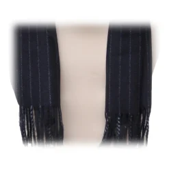 Fefe Napoli Scarves-Fefè Napoli - Navy Pinstripe Wool Elegance Scarf - Scarves and Foulards - Handmade in Italy - Luxury Exclusive Collection - Avvenice
