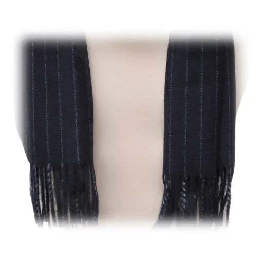 Fefe Napoli Scarves-Fefè Napoli - Navy Pinstripe Wool Elegance Scarf - Scarves and Foulards - Handmade in Italy - Luxury Exclusive Collection - Avvenice