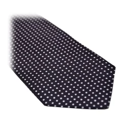 Fefe Napoli Ties & Bow Ties-Fefè Napoli - White Pois Black Gentleman Silk Tie - Ties - Handmade in Italy - Luxury Exclusive Collection - Avvenice