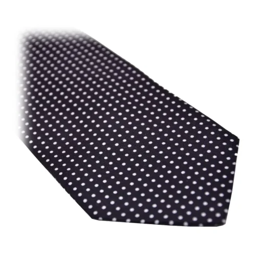 Fefe Napoli Ties & Bow Ties-Fefè Napoli - White Pois Black Gentleman Silk Tie - Ties - Handmade in Italy - Luxury Exclusive Collection - Avvenice
