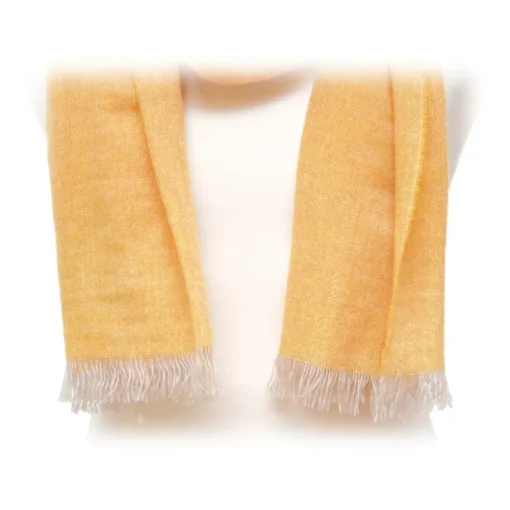 Fefe Napoli Scarves-Fefè Napoli - Yellow Cashmere Elegance Scarf - Scarves and Foulards - Handmade in Italy - Luxury Exclusive Collection - Avvenice