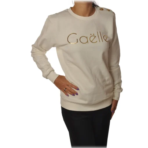 Ga\u00eblle Paris Sweatshirts-Gaëlle Paris - Long Sleeve Crew-Neck Sweatshirt - White - Sweatshirt - Made in Italy - Luxury Exclusive Collection - Avvenice