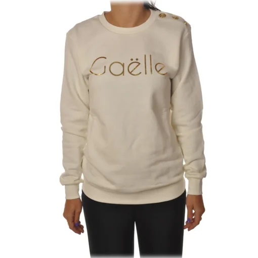 Ga\u00eblle Paris Sweatshirts-Gaëlle Paris - Long Sleeve Crew-Neck Sweatshirt - White - Sweatshirt - Made in Italy - Luxury Exclusive Collection - Avvenice