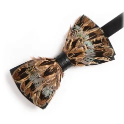 Genius Bowtie Ties & Bow Ties-- Aristotele - Brown Green - Suede Leather Bow Tie with Feathers - Luxury High Quality Bow Tie - Avvenice
