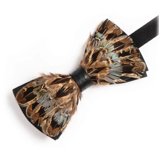 Genius Bowtie Ties & Bow Ties-- Aristotele - Brown Green - Suede Leather Bow Tie with Feathers - Luxury High Quality Bow Tie - Avvenice