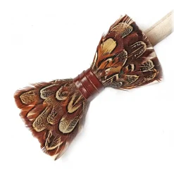 Genius Bowtie Ties & Bow Ties-- Da Vinci - Almond - Suede Leather Bow Tie with Feathers - Luxury High Quality Bow Tie - Avvenice