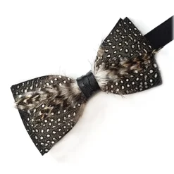 Genius Bowtie Ties & Bow Ties-- Galileo - Black - Suede Leather Bow Tie with Feathers - Luxury High Quality Bow Tie - Avvenice