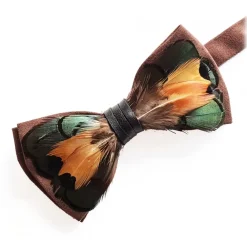Genius Bowtie Ties & Bow Ties-- Shakespeare - Black - Suede Leather Bow Tie with Feathers - Luxury High Quality Bow Tie - Avvenice