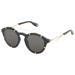 Givenchy Eyewear Sunglasses & Eyewear-Givenchy - Black Acetate Round Sunglasses with Gold Frame Finish and Grey Lenses - Sunglasses - - Avvenice