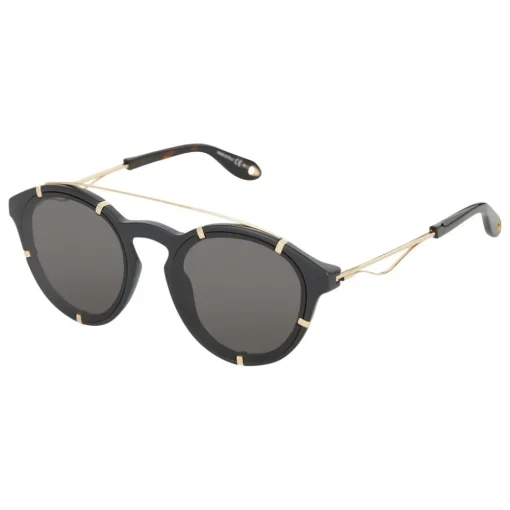 Givenchy Eyewear Sunglasses & Eyewear-Givenchy - Black Acetate Round Sunglasses with Gold Frame Finish and Grey Lenses - Sunglasses - - Avvenice