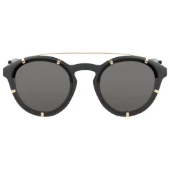 Givenchy Eyewear Sunglasses & Eyewear-Givenchy - Black Acetate Round Sunglasses with Gold Frame Finish and Grey Lenses - Sunglasses - - Avvenice