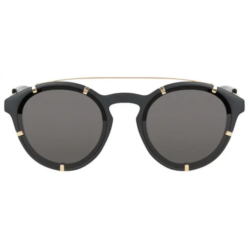Givenchy Eyewear Sunglasses & Eyewear-Givenchy - Black Acetate Round Sunglasses with Gold Frame Finish and Grey Lenses - Sunglasses - - Avvenice