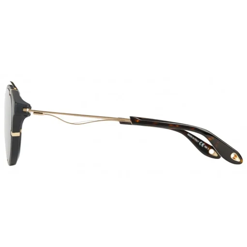 Givenchy Eyewear Sunglasses & Eyewear-Givenchy - Black Acetate Round Sunglasses with Gold Frame Finish and Grey Lenses - Sunglasses - - Avvenice
