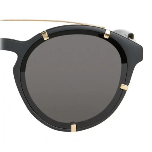 Givenchy Eyewear Sunglasses & Eyewear-Givenchy - Black Acetate Round Sunglasses with Gold Frame Finish and Grey Lenses - Sunglasses - - Avvenice