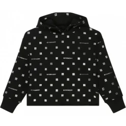 Givenchy Sweatshirts-- Black Cotton Monogram Print Hoodie - Exclusive Luxury Collection - Avvenice