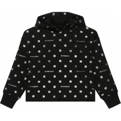 Givenchy Sweatshirts-- Black Cotton Monogram Print Hoodie - Exclusive Luxury Collection - Avvenice