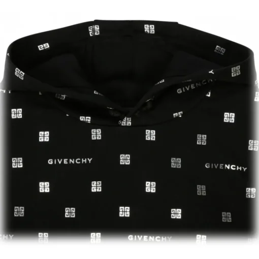 Givenchy Sweatshirts-- Black Cotton Monogram Print Hoodie - Exclusive Luxury Collection - Avvenice