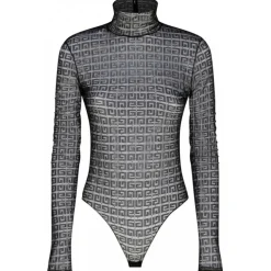 Givenchy Tops-- Black 4G Motif Transparent Lace Bodysuit - Exclusive Luxury Collection - Avvenice