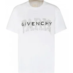 Givenchy T-shirt-- White Cotton Rhinestones Logo Print T-Shirt - Exclusive Luxury Collection - Avvenice