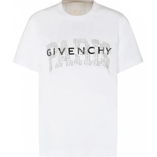 Givenchy T-shirt-- White Cotton Rhinestones Logo Print T-Shirt - Exclusive Luxury Collection - Avvenice