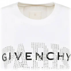 Givenchy T-shirt-- White Cotton Rhinestones Logo Print T-Shirt - Exclusive Luxury Collection - Avvenice