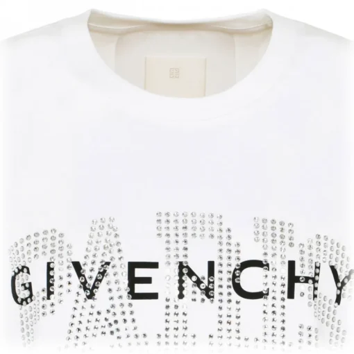 Givenchy T-shirt-- White Cotton Rhinestones Logo Print T-Shirt - Exclusive Luxury Collection - Avvenice