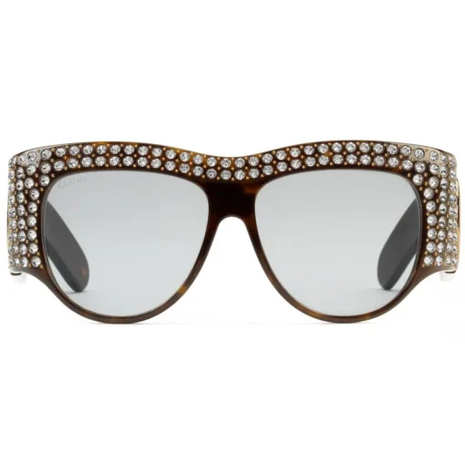 Gucci Eyewear Sunglasses & Eyewear-Gucci - Acetate Oversized Sunglasses with Crystals - Turtle - - Avvenice