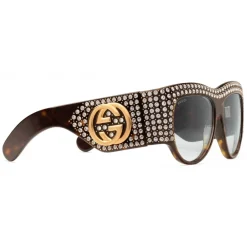 Gucci Eyewear Sunglasses & Eyewear-Gucci - Acetate Oversized Sunglasses with Crystals - Turtle - - Avvenice