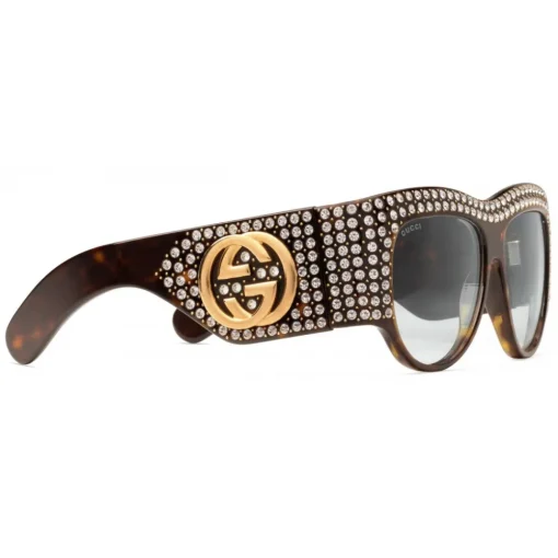 Gucci Eyewear Sunglasses & Eyewear-Gucci - Acetate Oversized Sunglasses with Crystals - Turtle - - Avvenice
