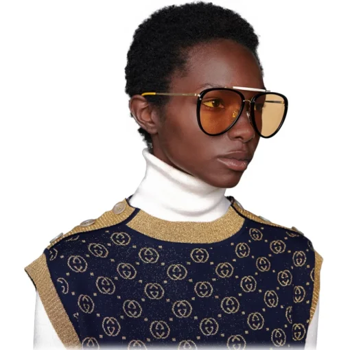 Gucci Eyewear Sunglasses & Eyewear-Gucci - Aviator Acetate and Metal Sunglasses - Black Gold - - Avvenice