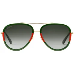 Gucci Eyewear Sunglasses & Eyewear-Gucci - Aviator Acetate Sunglasses - Gold with Green and Red Web Frame - - Avvenice